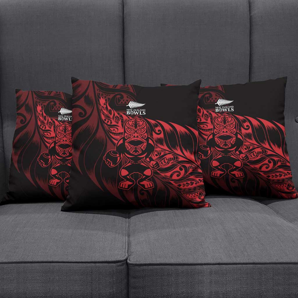 New Zealand Lawn Bowls Pillow Cover Red Maori Warrior Tribal Silver Fern - Polynesian Pride