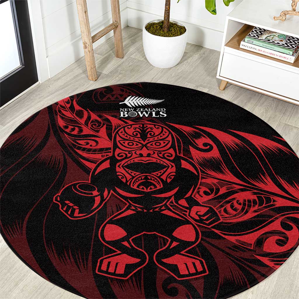 New Zealand Lawn Bowls Round Carpet Red Maori Warrior Tribal Silver Fern - Polynesian Pride