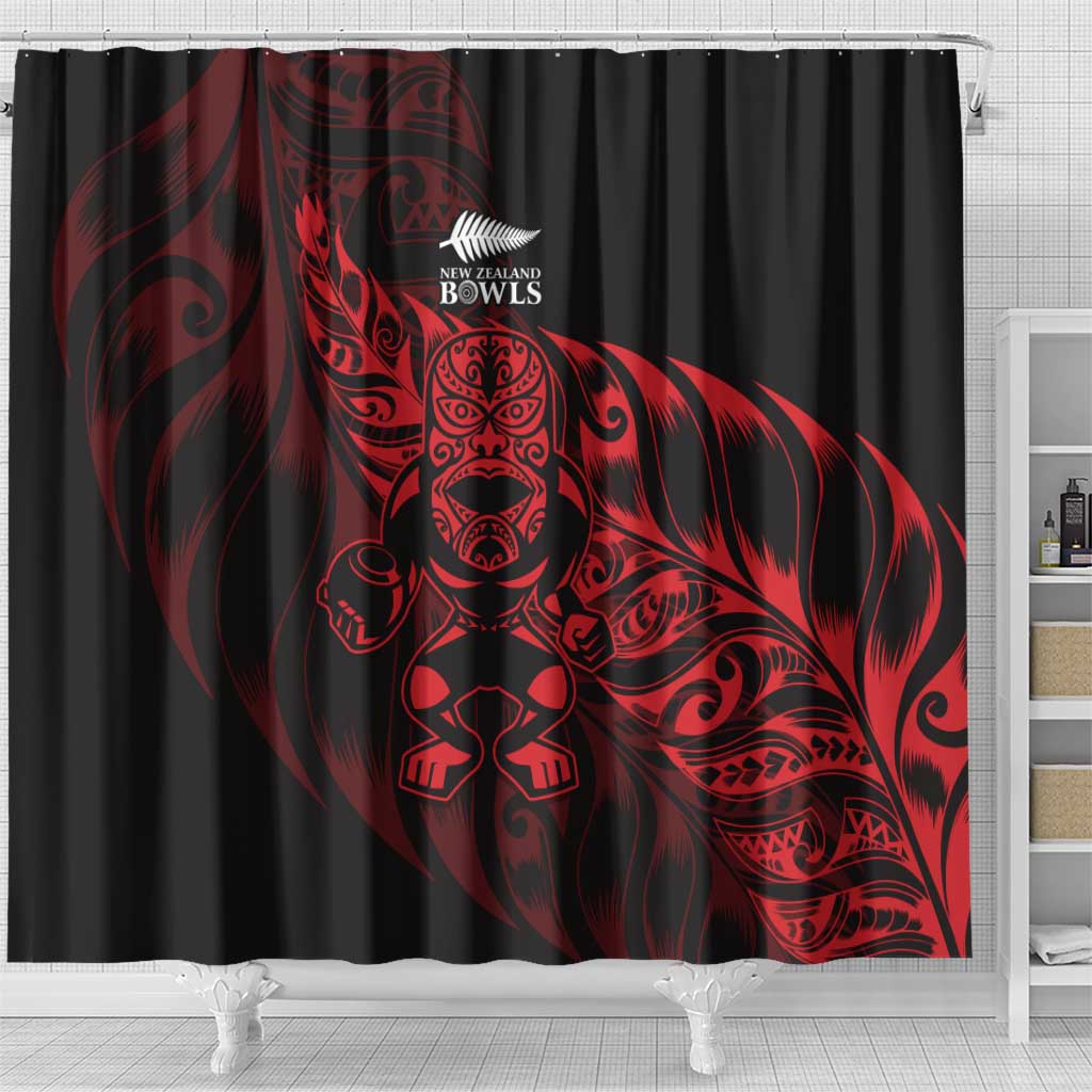 New Zealand Lawn Bowls Shower Curtain Red Maori Warrior Tribal Silver Fern - Polynesian Pride