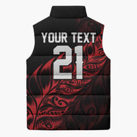 New Zealand Lawn Bowls Custom Sleeveless Puffer Jacket Red Maori Warrior Tribal Silver Fern - Polynesian Pride