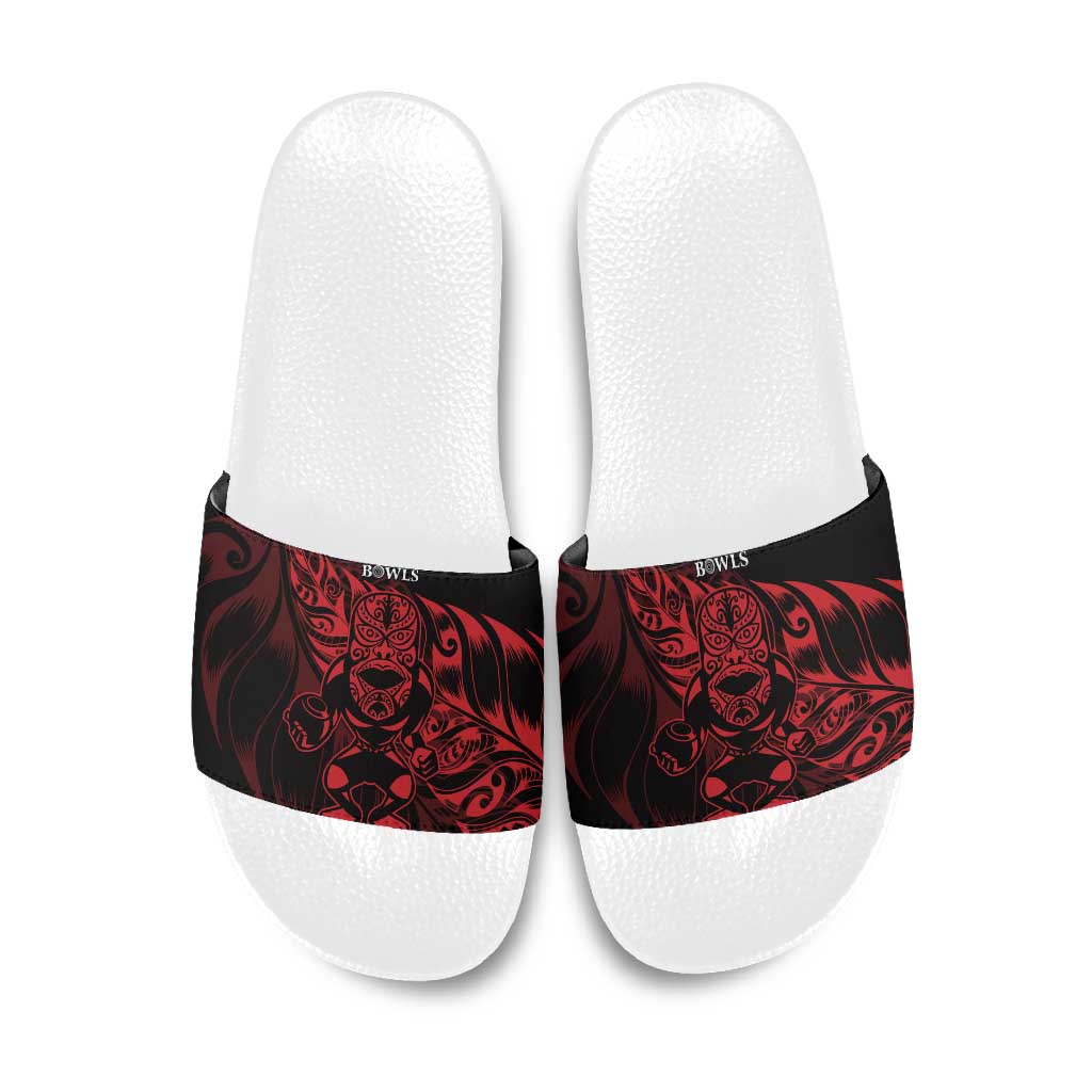 New Zealand Lawn Bowls Slide Sandals Red Maori Warrior Tribal Silver Fern - Polynesian Pride