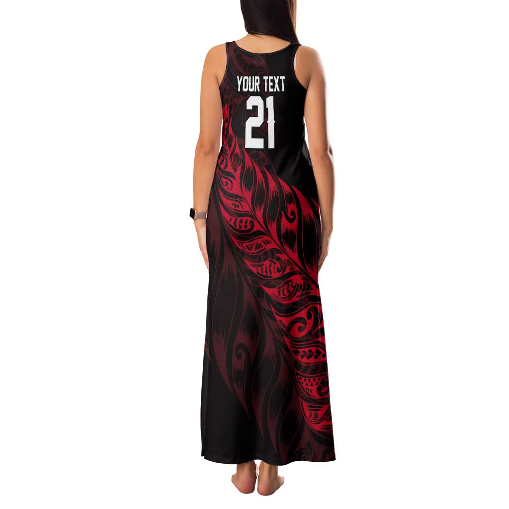 New Zealand Lawn Bowls Custom Tank Maxi Dress Red Maori Warrior Tribal Silver Fern - Polynesian Pride