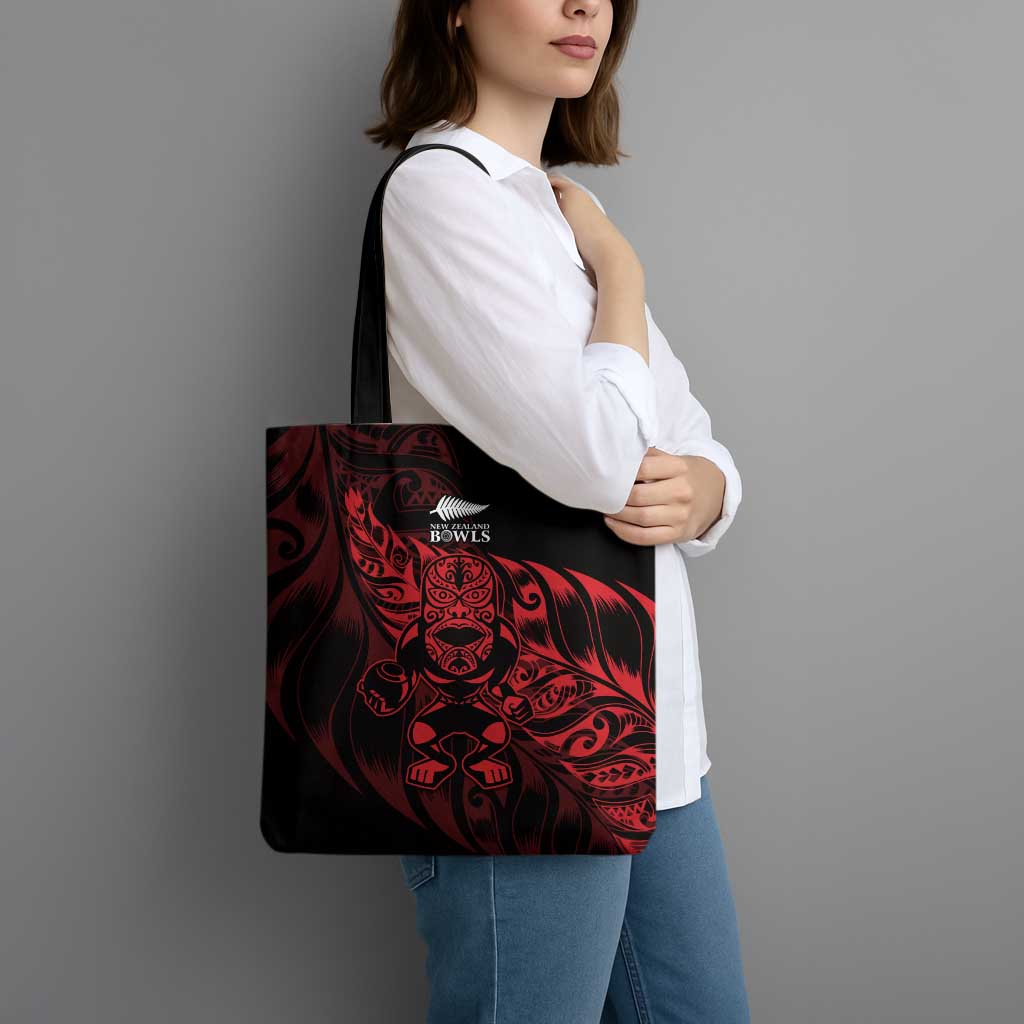 New Zealand Lawn Bowls Tote Bag Red Maori Warrior Tribal Silver Fern - Polynesian Pride