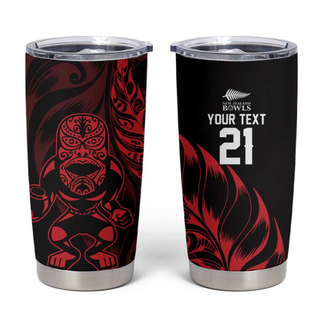 New Zealand Lawn Bowls Custom Tumbler Cup Red Maori Warrior Tribal Silver Fern - Polynesian Pride