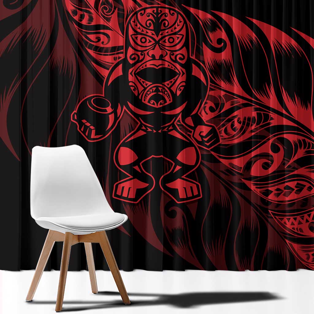 New Zealand Lawn Bowls Window Curtain Red Maori Warrior Tribal Silver Fern - Polynesian Pride