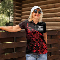 New Zealand Lawn Bowls Custom Women Polo Shirt Red Maori Warrior Tribal Silver Fern - Polynesian Pride