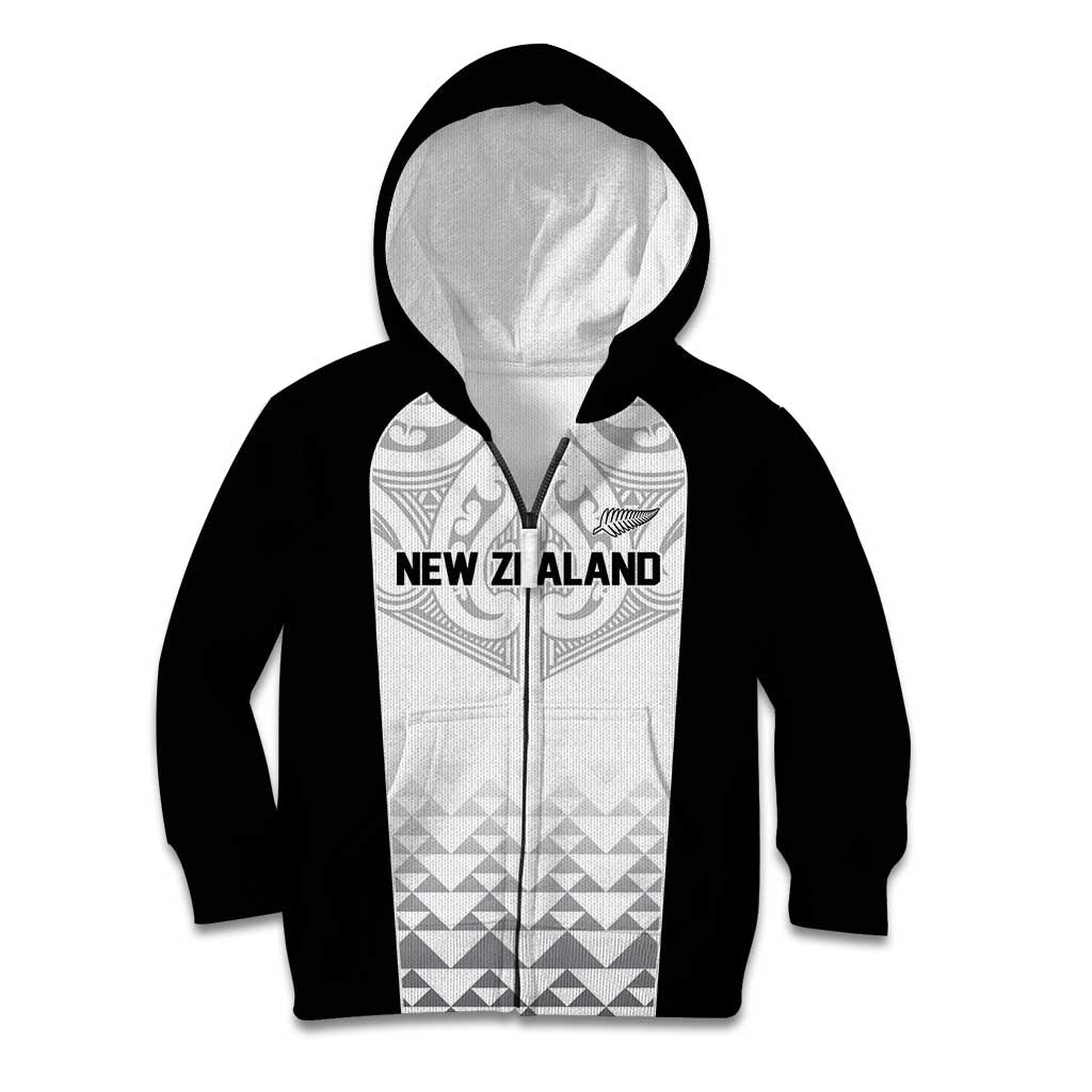 World Football 2026 New Zealand Custom Kid Hoodie All White Fern Maori Tribal - Polynesian Pride