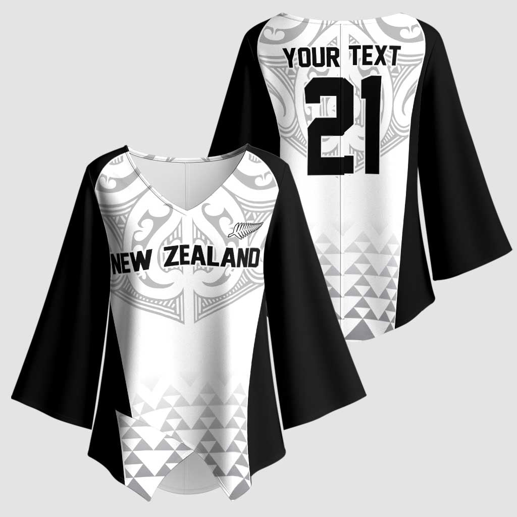 World Football 2026 New Zealand Custom Kimono Sleeve Blouse All White Fern Maori Tribal - Polynesian Pride