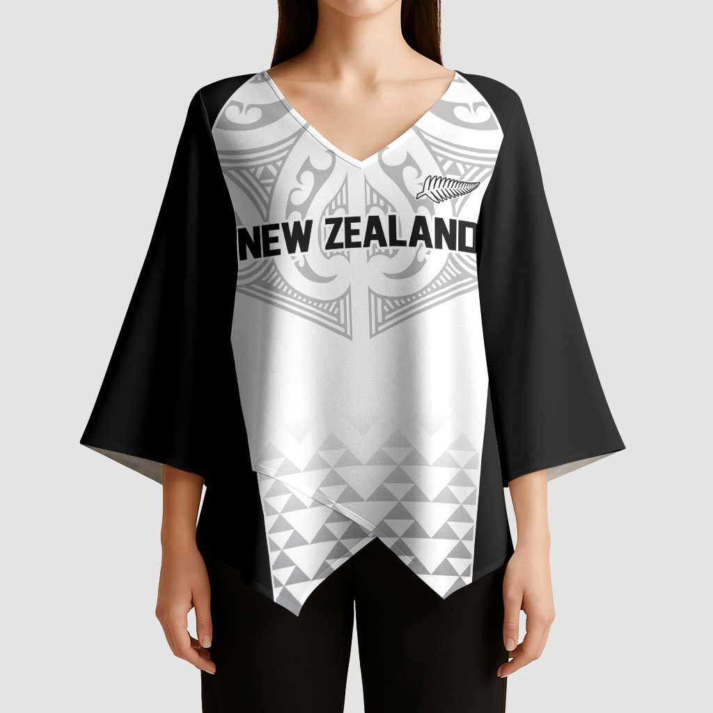 World Football 2026 New Zealand Custom Kimono Sleeve Blouse All White Fern Maori Tribal - Polynesian Pride