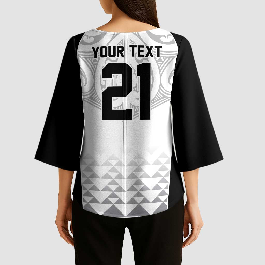 World Football 2026 New Zealand Custom Kimono Sleeve Blouse All White Fern Maori Tribal - Polynesian Pride