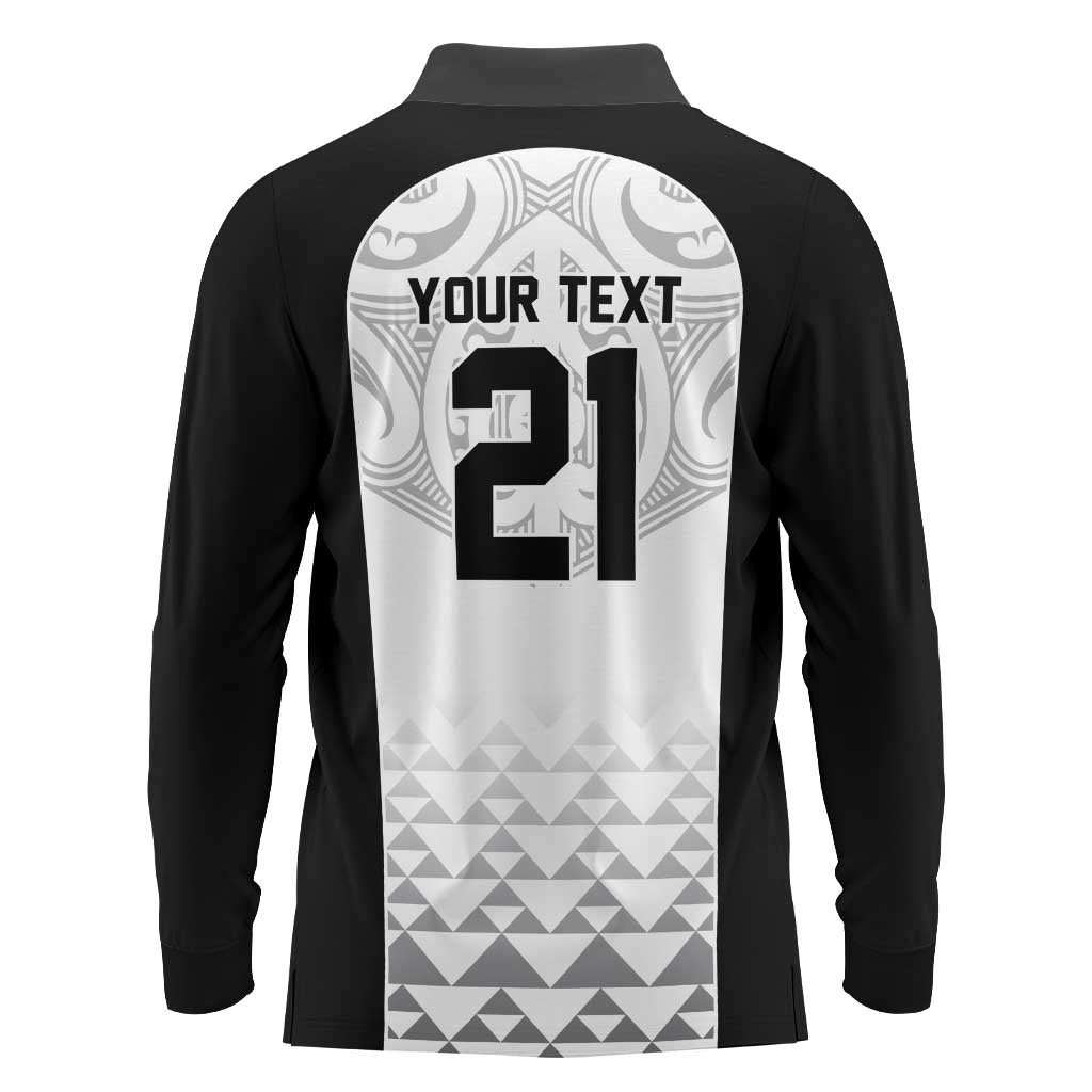 World Football 2026 New Zealand Custom Long Sleeve Polo Shirt All White Fern Maori Tribal - Polynesian Pride
