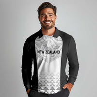 World Football 2026 New Zealand Custom Long Sleeve Polo Shirt All White Fern Maori Tribal - Polynesian Pride