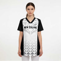 World Football 2026 New Zealand Custom Scrub Top All White Fern Maori Tribal LT9 - Polynesian Pride