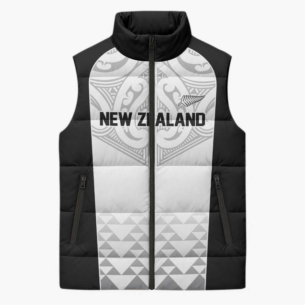 World Football 2026 New Zealand Custom Sleeveless Puffer Jacket All White Fern Maori Tribal LT9 Unisex White - Polynesian Pride