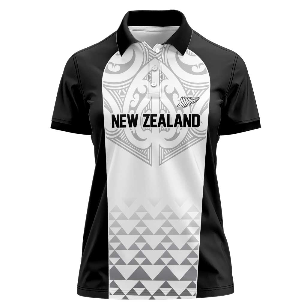 World Football 2026 New Zealand Custom Women Polo Shirt All White Fern Maori Tribal - Polynesian Pride