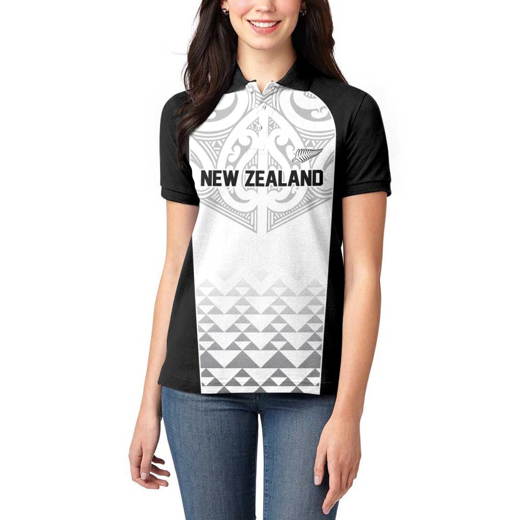 World Football 2026 New Zealand Custom Women Polo Shirt All White Fern Maori Tribal - Polynesian Pride