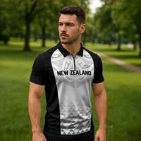 World Football 2026 New Zealand Custom Zipper Polo Shirt All White Fern Maori Tribal - Polynesian Pride