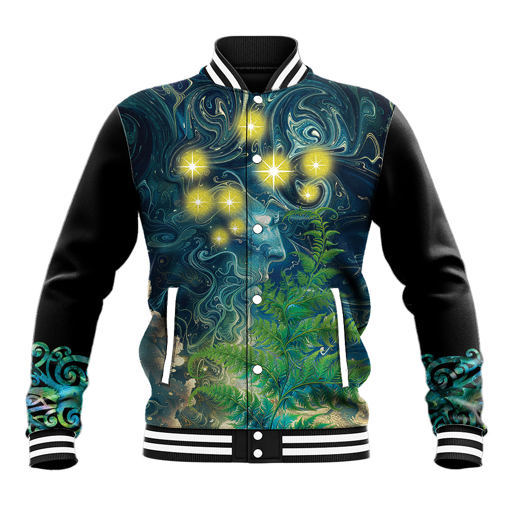 New Zealand Matariki Waipuna-a-rangi Baseball Jacket He Roimata o Rangi LT9 Unisex Black - Polynesian Pride