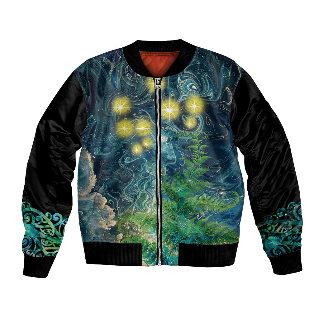New Zealand Matariki Waipuna-a-rangi Bomber Jacket He Roimata o Rangi LT9 Unisex Black - Polynesian Pride