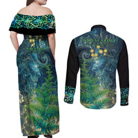 New Zealand Matariki Waipuna-a-rangi Couples Matching Off Shoulder Maxi Dress and Long Sleeve Button Shirt He Roimata o Rangi LT9 - Polynesian Pride