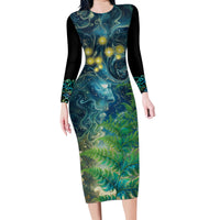 New Zealand Matariki Waipuna-a-rangi Family Matching Long Sleeve Bodycon Dress and Hawaiian Shirt He Roimata o Rangi LT9 Mom's Dress Black - Polynesian Pride