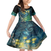 New Zealand Matariki Waipuna-a-rangi Family Matching Mermaid Dress and Hawaiian Shirt He Roimata o Rangi LT9 Daughter's Dress Black - Polynesian Pride