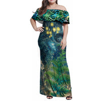 New Zealand Matariki Waipuna-a-rangi Family Matching Off Shoulder Maxi Dress and Hawaiian Shirt He Roimata o Rangi LT9 Mom's Dress Black - Polynesian Pride