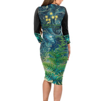 New Zealand Matariki Waipuna-a-rangi Long Sleeve Bodycon Dress He Roimata o Rangi LT9 - Polynesian Pride