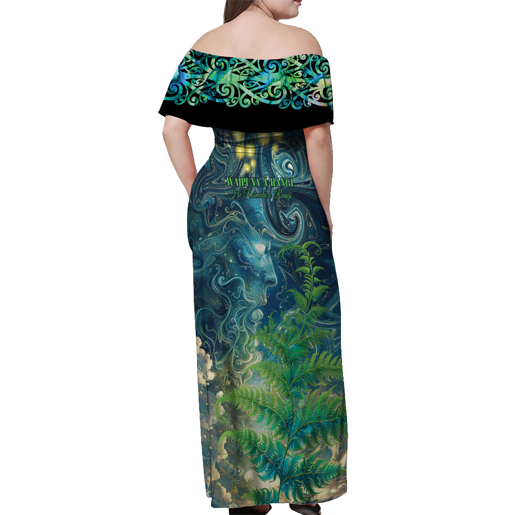 New Zealand Matariki Waipuna-a-rangi Off Shoulder Maxi Dress He Roimata o Rangi LT9 - Polynesian Pride