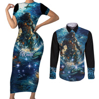 New Zealand Matariki Waita Couples Matching Short Sleeve Bodycon Dress and Long Sleeve Button Shirt The Way Of The Water LT9 Black - Polynesian Pride