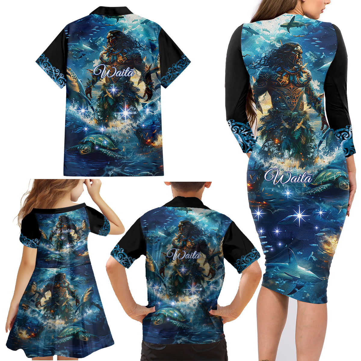 New Zealand Matariki Waita Family Matching Long Sleeve Bodycon Dress and Hawaiian Shirt The Way Of The Water LT9 - Polynesian Pride