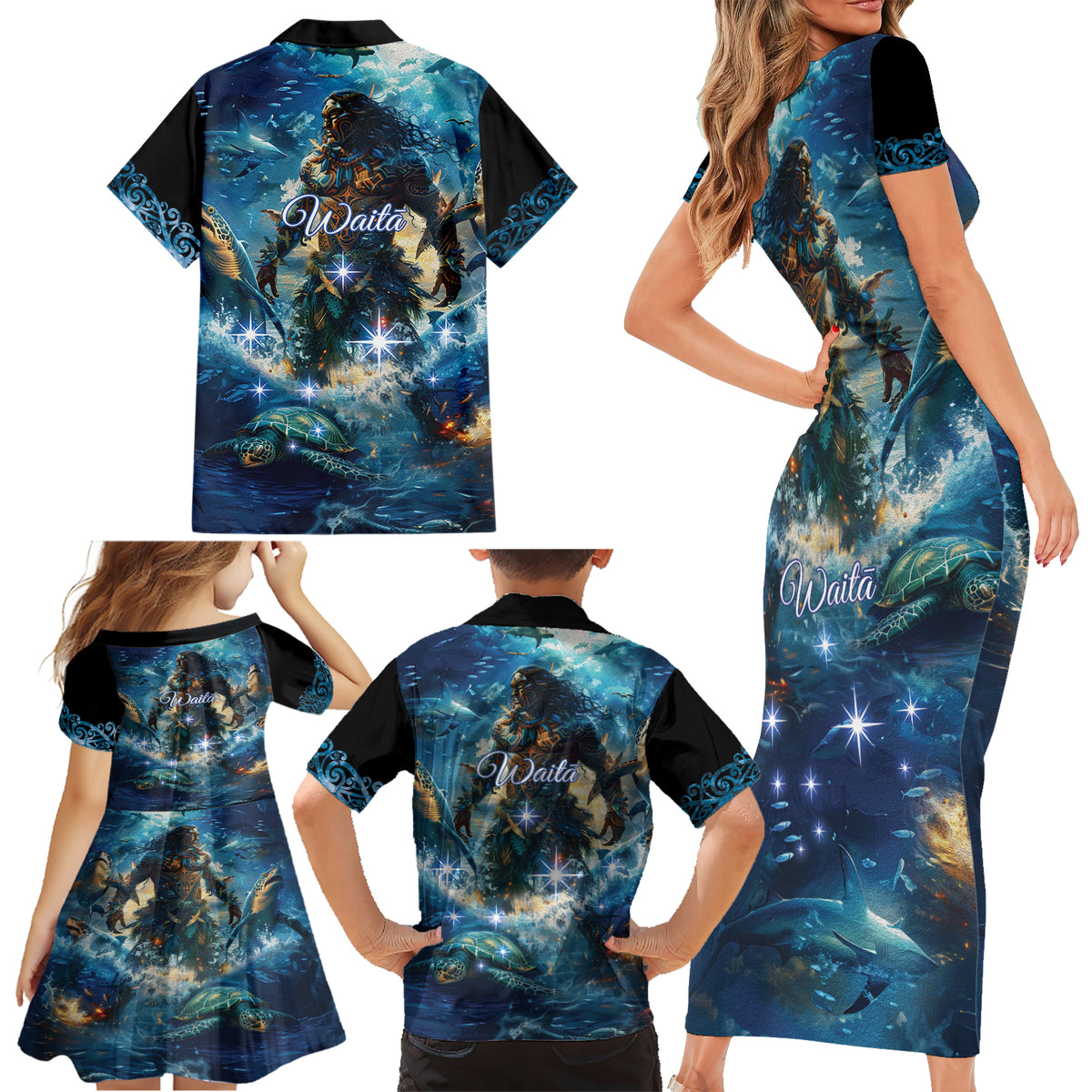 New Zealand Matariki Waita Family Matching Short Sleeve Bodycon Dress and Hawaiian Shirt The Way Of The Water LT9 - Polynesian Pride
