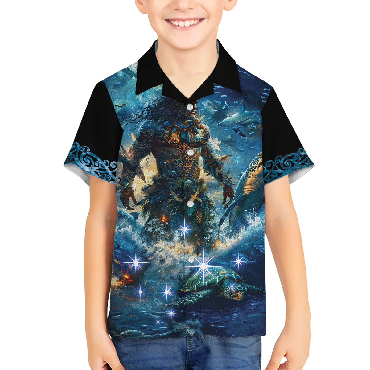 New Zealand Matariki Waita Family Matching Short Sleeve Bodycon Dress and Hawaiian Shirt The Way Of The Water LT9 Son's Shirt Black - Polynesian Pride