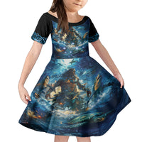 New Zealand Matariki Waita Family Matching Tank Maxi Dress and Hawaiian Shirt The Way Of The Water LT9 Daughter's Dress Black - Polynesian Pride