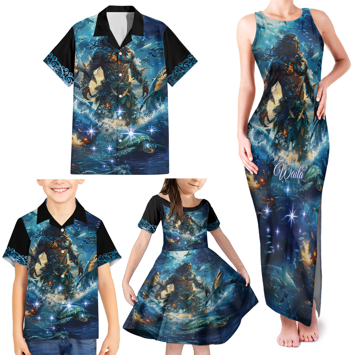 New Zealand Matariki Waita Family Matching Tank Maxi Dress and Hawaiian Shirt The Way Of The Water LT9 - Polynesian Pride