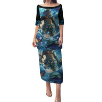 New Zealand Matariki Waita Puletasi The Way Of The Water LT9 Long Dress Black - Polynesian Pride