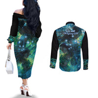 New Zealand Matariki Waiti Couples Matching Off The Shoulder Long Sleeve Dress and Long Sleeve Button Shirt The Beginnings Of Life LT9 - Polynesian Pride