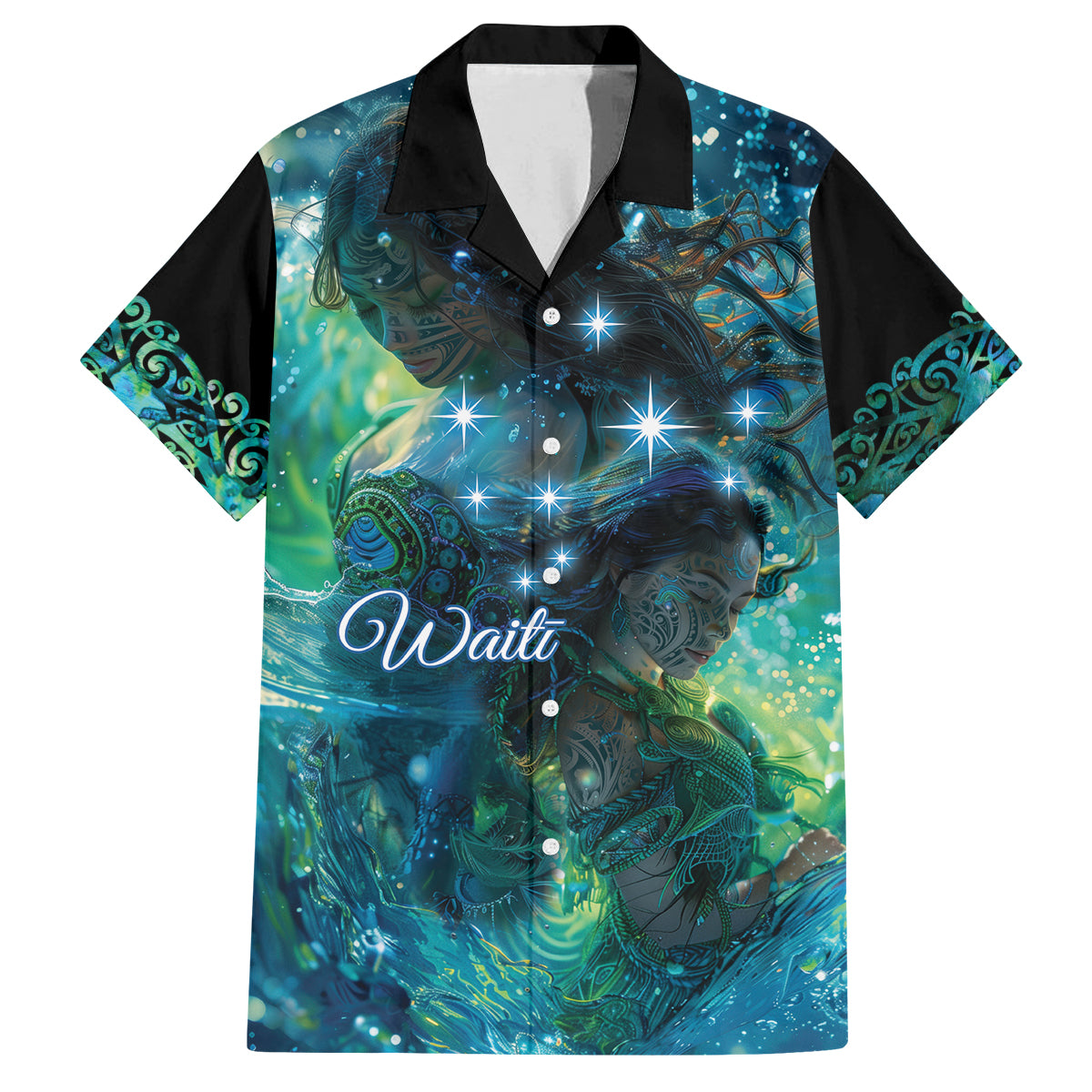 New Zealand Matariki Waiti Family Matching Long Sleeve Bodycon Dress and Hawaiian Shirt The Beginnings Of Life LT9 Dad's Shirt - Short Sleeve Black - Polynesian Pride