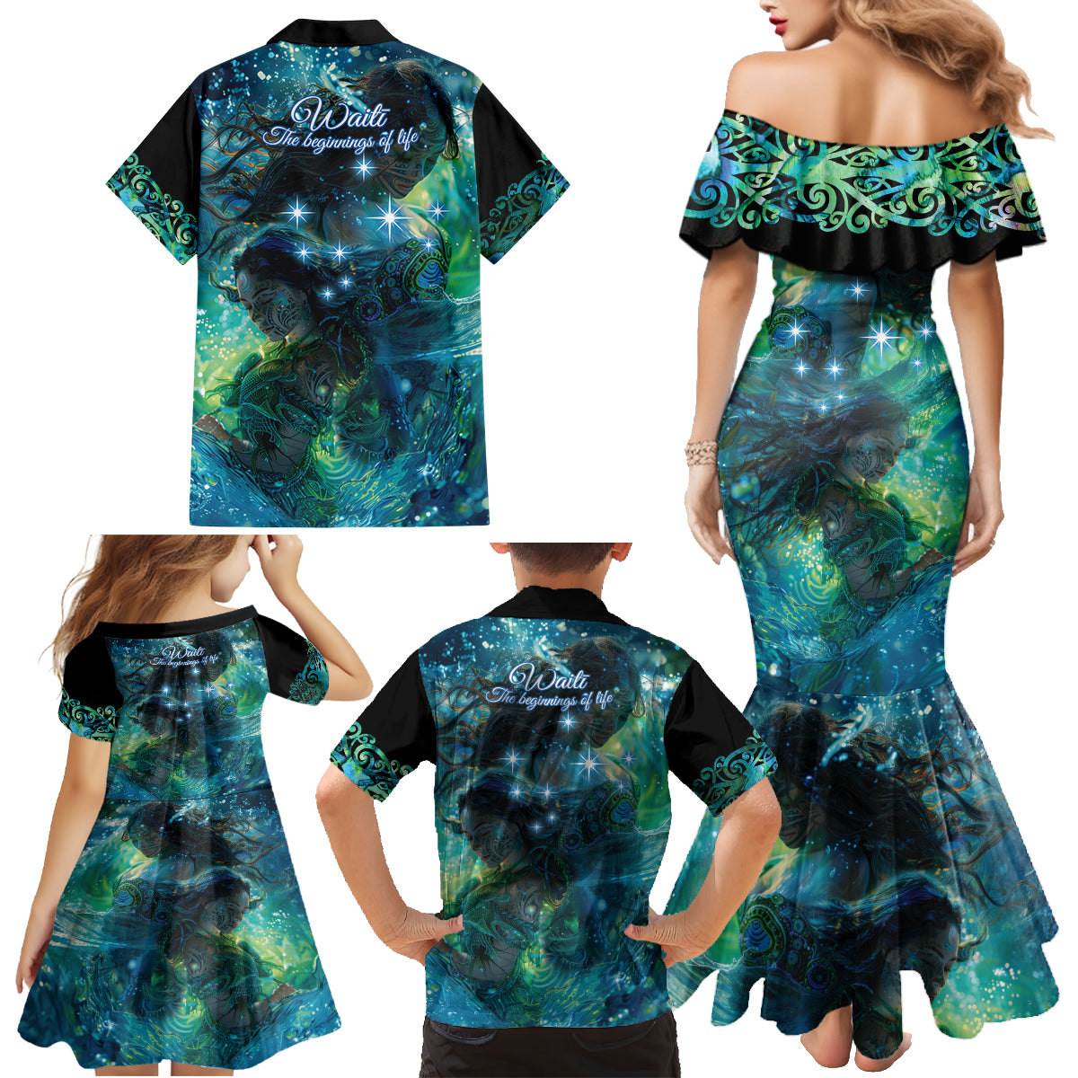 New Zealand Matariki Waiti Family Matching Mermaid Dress and Hawaiian Shirt The Beginnings Of Life LT9 - Polynesian Pride