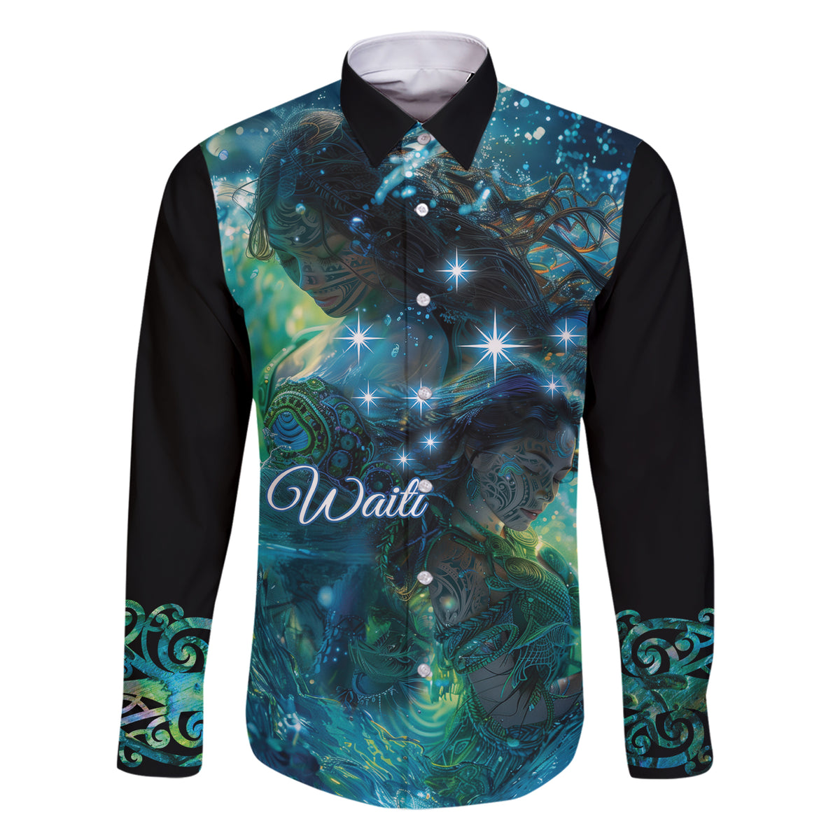 New Zealand Matariki Waiti Family Matching Short Sleeve Bodycon Dress and Hawaiian Shirt The Beginnings Of Life LT9 Dad's Shirt - Long Sleeve Black - Polynesian Pride