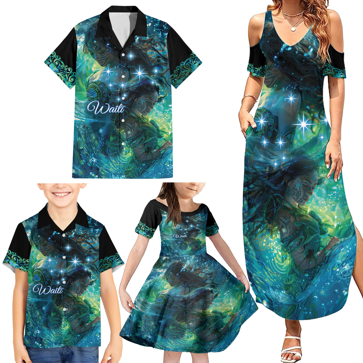 New Zealand Matariki Waiti Family Matching Summer Maxi Dress and Hawaiian Shirt The Beginnings Of Life LT9 - Polynesian Pride