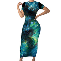 New Zealand Matariki Waiti Short Sleeve Bodycon Dress The Beginnings Of Life LT9 Long Dress Black - Polynesian Pride