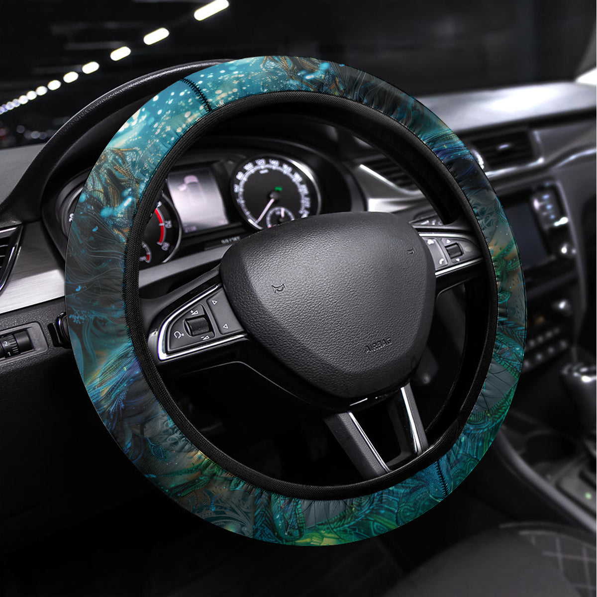 New Zealand Matariki Waiti Steering Wheel Cover The Beginnings Of Life LT9 Universal Fit Black - Polynesian Pride