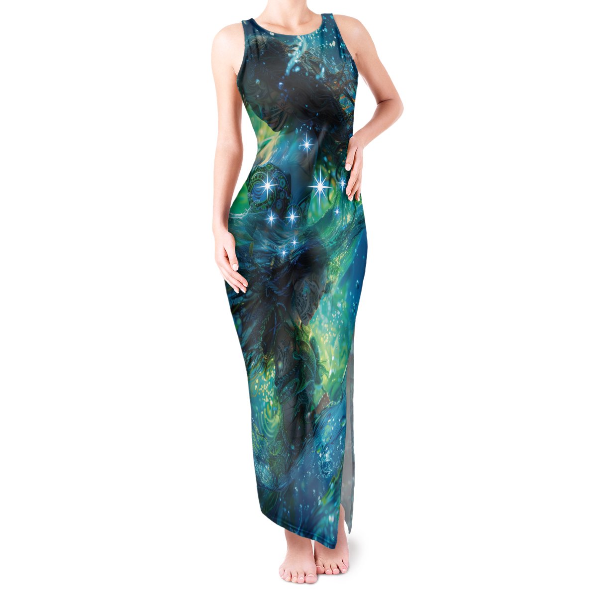 New Zealand Matariki Waiti Tank Maxi Dress The Beginnings Of Life LT9 Women Black - Polynesian Pride