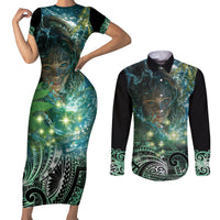 New Zealand Matariki Waiti Couples Matching Short Sleeve Bodycon Dress and Long Sleeve Button Shirt Waimori and The Origin Of Life LT9 Black - Polynesian Pride