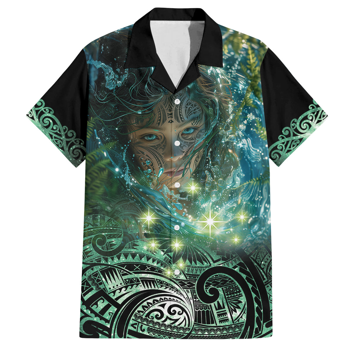 New Zealand Matariki Waiti Family Matching Long Sleeve Bodycon Dress and Hawaiian Shirt Waimori and The Origin Of Life LT9 Dad's Shirt - Short Sleeve Black - Polynesian Pride