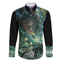 New Zealand Matariki Waiti Family Matching Mermaid Dress and Hawaiian Shirt Waimori and The Origin Of Life LT9 Dad's Shirt - Long Sleeve Black - Polynesian Pride