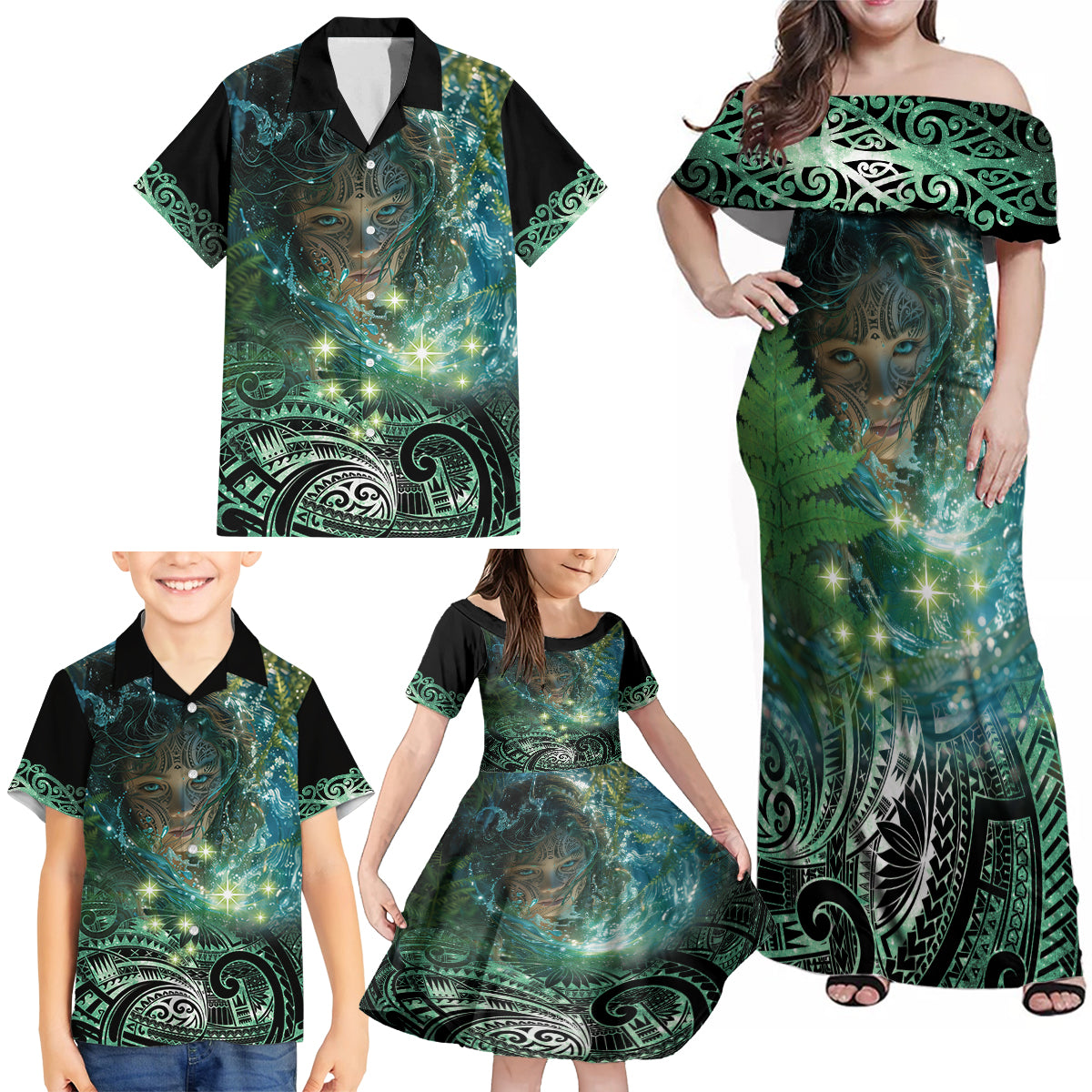 New Zealand Matariki Waiti Family Matching Off Shoulder Maxi Dress and Hawaiian Shirt Waimori and The Origin Of Life LT9 - Polynesian Pride