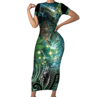 New Zealand Matariki Waiti Family Matching Short Sleeve Bodycon Dress and Hawaiian Shirt Waimori and The Origin Of Life LT9 Mom's Dress Black - Polynesian Pride