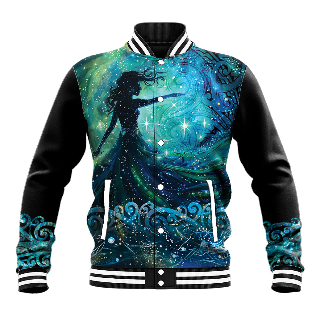 New Zealand Matariki Hiwa-i-te-rangi Baseball Jacket Titiro ki nga Whetu Wishing Star LT9 Unisex Black - Polynesian Pride
